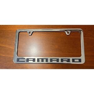 Chevy Camaro Chrome License Plate Frame Metal Black Logo  Solid Brass